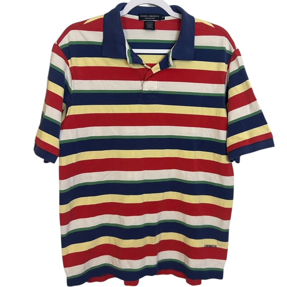 Vintage Daniel Cremieux Men's Polo Shirt - Red, Yellow, Blue Stripes Medium